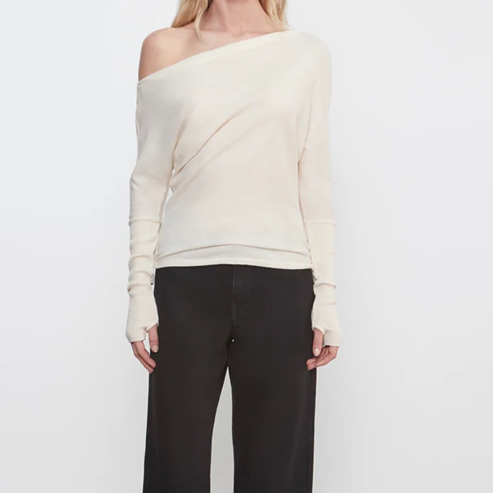 Enza Costa Off The Shoulder Slouchy Ribbed Knit Viscose Cuffed Sweater M